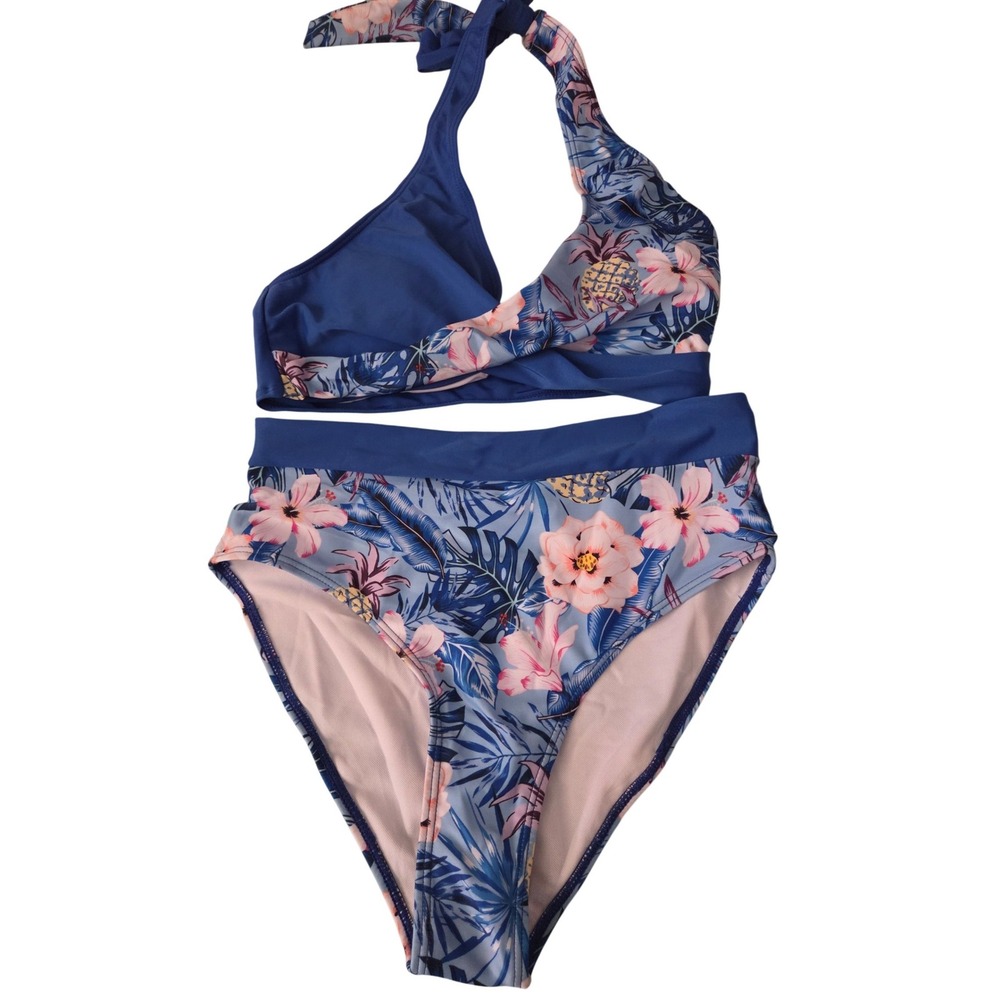 AIMAGE Womens Tropical Floral Pineapple Bikini Set High Waist Swimsuit S NWT